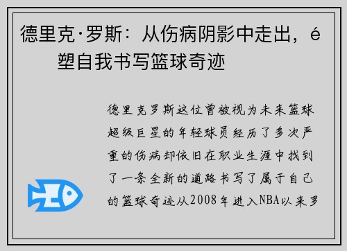德里克·罗斯：从伤病阴影中走出，重塑自我书写篮球奇迹